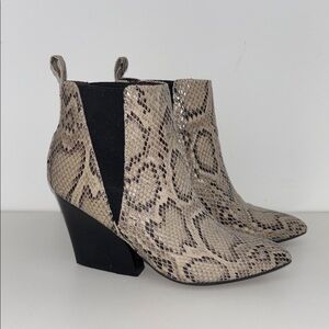 Beige Snake-Print Chelsea Ankle Boots